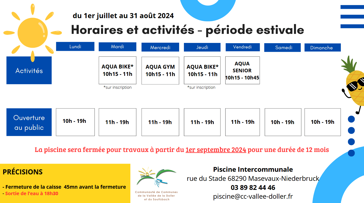 Planning Piscine CCVDS période estivale
